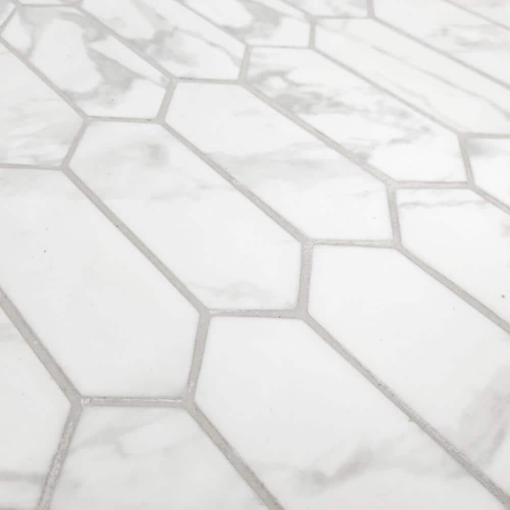10.9" x 9.5" White Calacatta Recycled Glass Hexagon Mosaic Tile