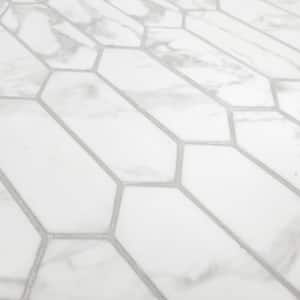 White Calacatta Picket 9.5" x 10.9" Long Hexagon Recycled Glass Marble Looks Mosaic Floor & Wall Tile (7.21 sq. ft./Box)