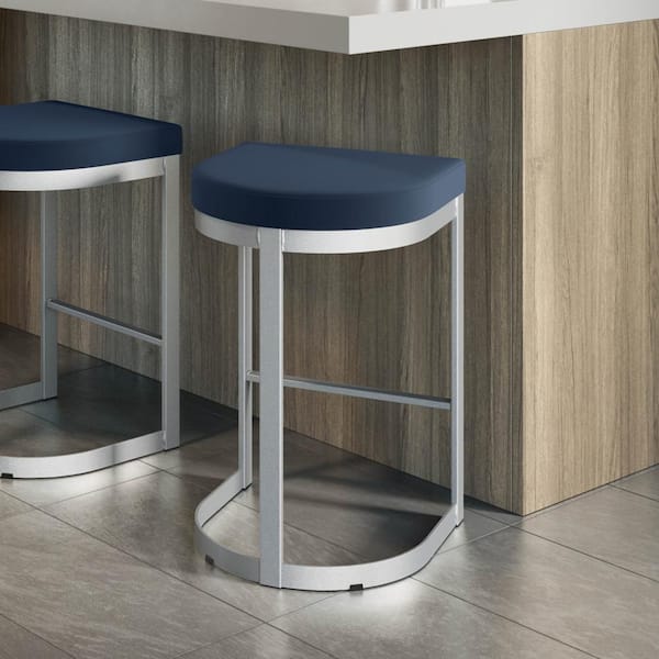 Amisco Lester 26 in. Blue Polyurethane/Textured Silver Grey Metal Counter Stool