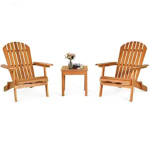 3-Piece Wood Patio Conversation Set with Foldable Adirondack Chair