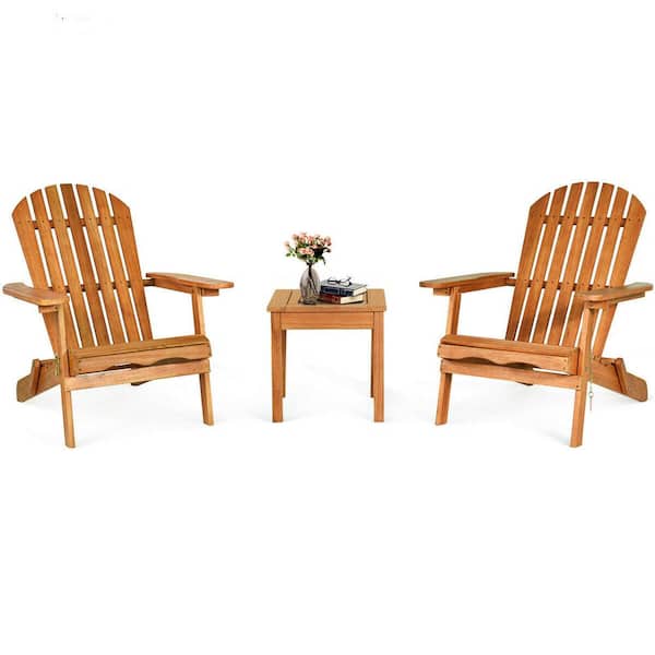 ANGELES HOME 3-Piece Wood Patio Conversation Set with Foldable Adirondack Chair