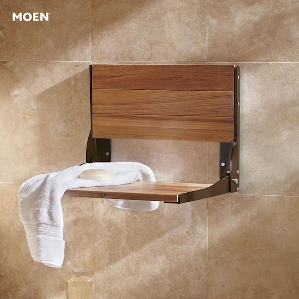 Fold Down Teak Shower Chair in Old World Bronze