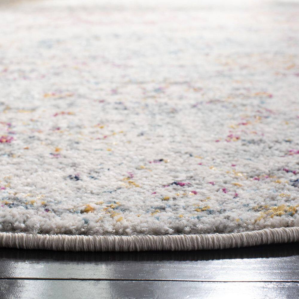 Gray Round Boho Chic Floral Medallion Rug