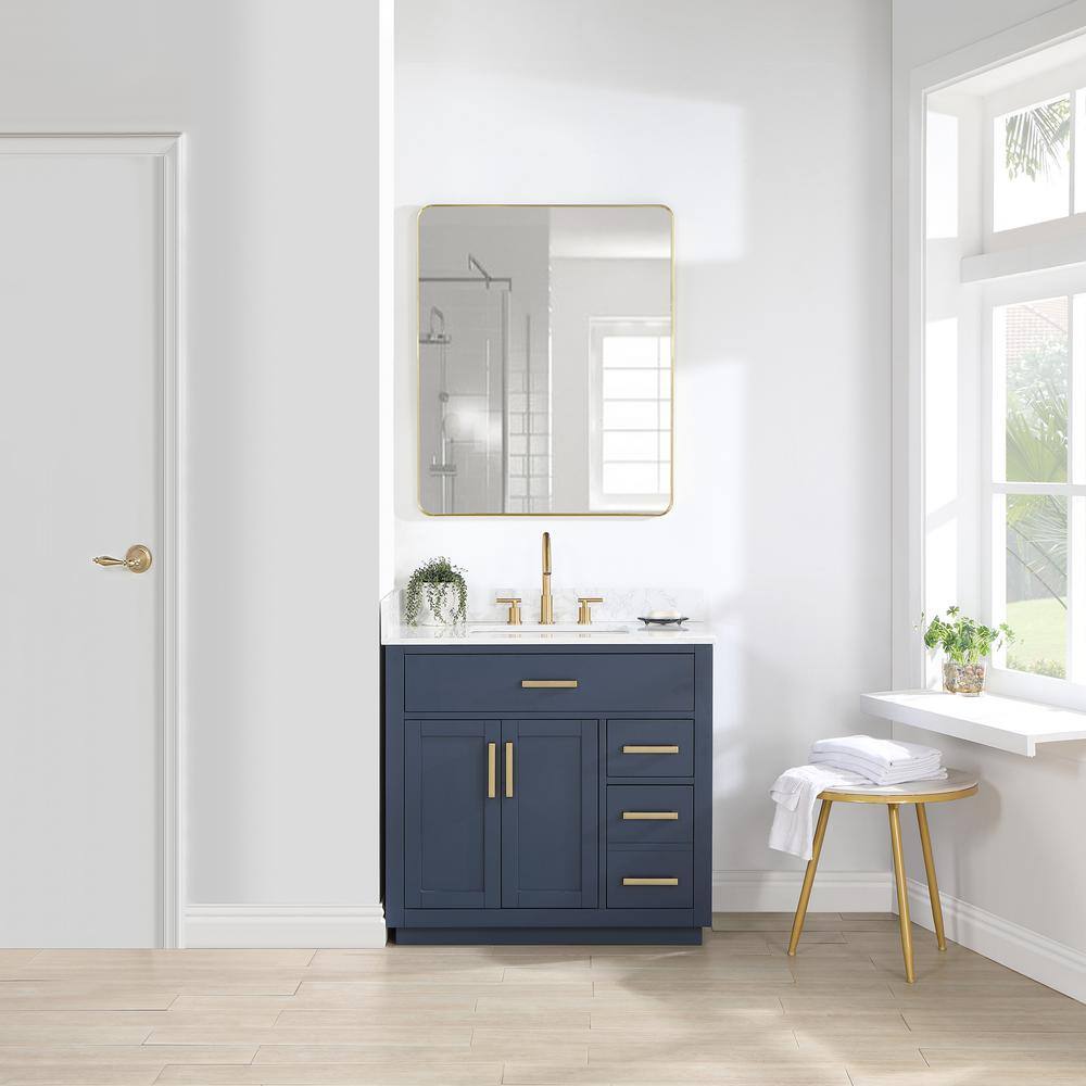 Royal Blue 36" Freestanding Vanity with Grain White Top & Gold Accents