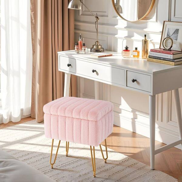 pink chair for dressing table Pink Dressing Table Stool Cover Tufted Pink Dressing Stool Pink Velvet Low  Back Dressing Table