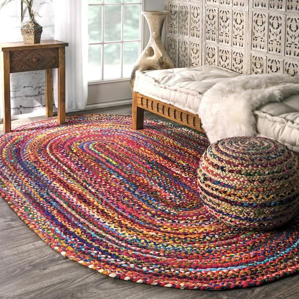 Tammara Colorful Braided Multi 7 ft. x 9 ft. Oval Rug