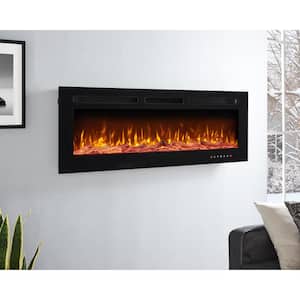 50 in. Black Electric Fireplace Wall Mounted Fireplace LED w/12 Colors, Touch Screen, Remote, Logset and Crystal Stones