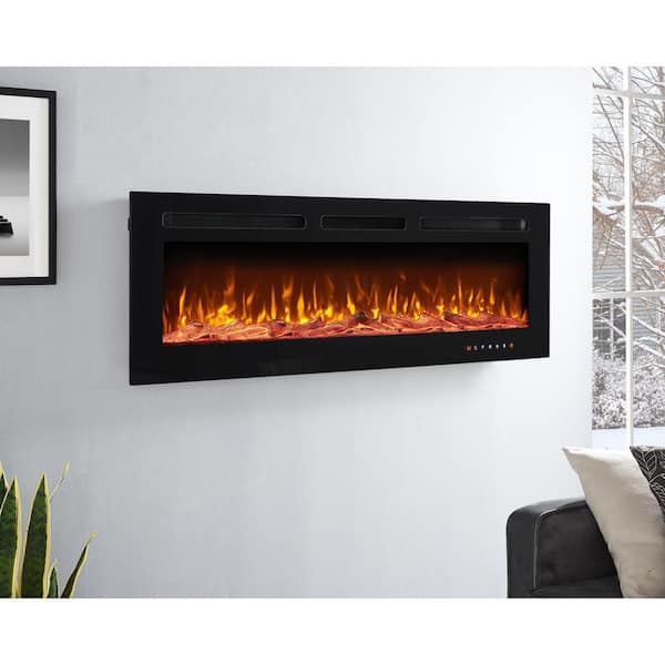 Homestock 50 In. Black Electric Fireplace Wall Mounted Fireplace Led 