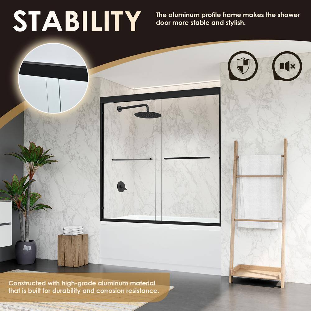 Ennis Matte Black 60" x 58" Framed Tub Door with Clear Glass