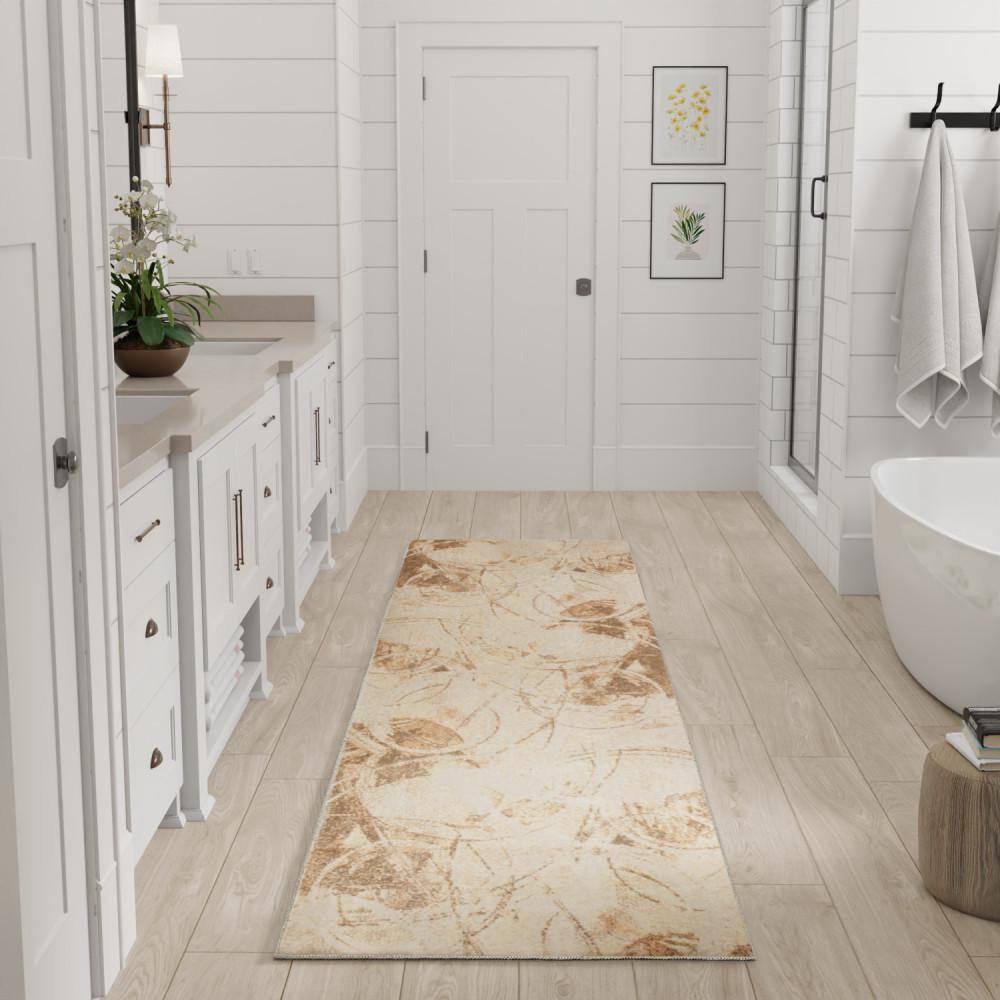 Beige Abstract Synthetic Flat Woven Runner Rug 2'2" x 8'