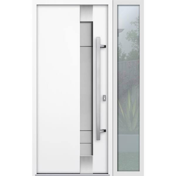 VDOMDOORS 1713 48 in. x 80 in. Left-hand/Inswing Frosted Glass White Enamel Steel Prehung Front Door with Hardware