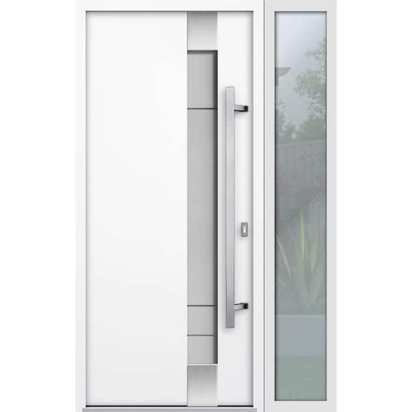 1713 48 in. x 80 in. Left-hand/Inswing Frosted Glass White Enamel Steel Prehung Front Door with Hardware