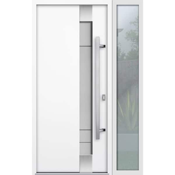 VDOMDOORS 1713 52 in. x 80 in. Left-hand/Inswing Frosted Glass White Enamel Steel Prehung Front Door with Hardware