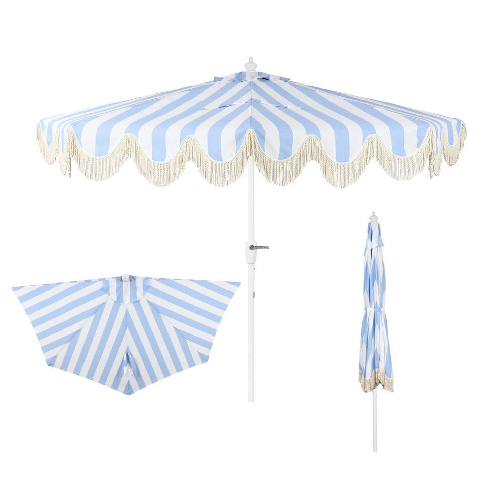 blaine's patio umbrella Blissun 9' Outdoor Umbrella, Striped Patio Umbrella, Outdoor Table Umbrella, Market with 8 Sturdy Ribs, Push Button Tilt and Crank (Black & White Stripe) : Patio, Lawn & Garden this umbrella adds designer style to the patio JONATHAN Y Beverly 9 ft.