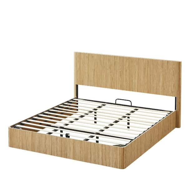Oak Wood King Platform Bed Frame with Lift Up Storage and Hydraulic System durable construction