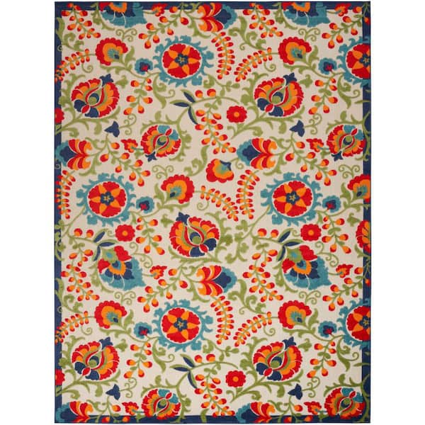 Nourison Aloha Multicolor 10 ft. x 14 ft. Floral Contemporary Indoor/Outdoor Area Rug