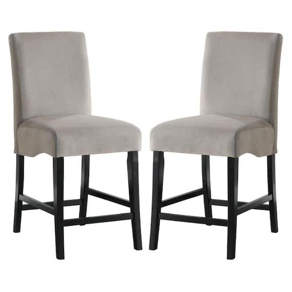 Benjara Gray and Black Casual Style Fabric Upholstered Wooden Counter Height Chair (Set of 2)