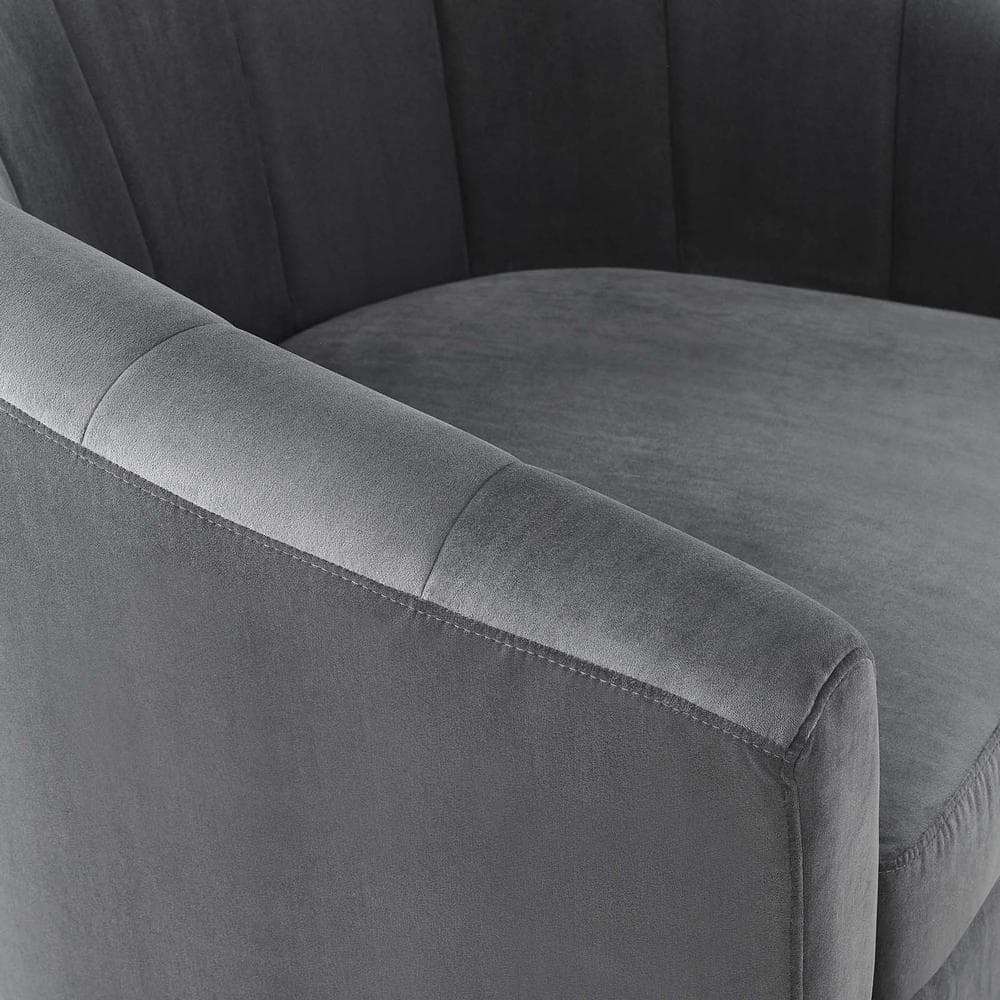Charcoal Velvet Channel Tufted Swivel Barrel Chair