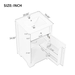 20 in. Bathroom Vanity with Sink, Bathroom Cabinet with Soft Closing Door, Storage Rack and Adjustable Shelve, White