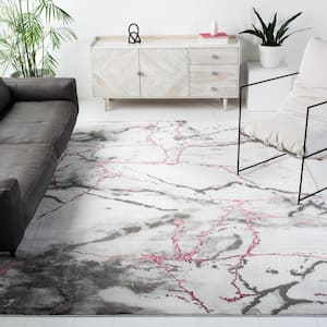 Craft Gray/Wine 10 ft. x 10 ft. Distressed Abstract Square Area Rug