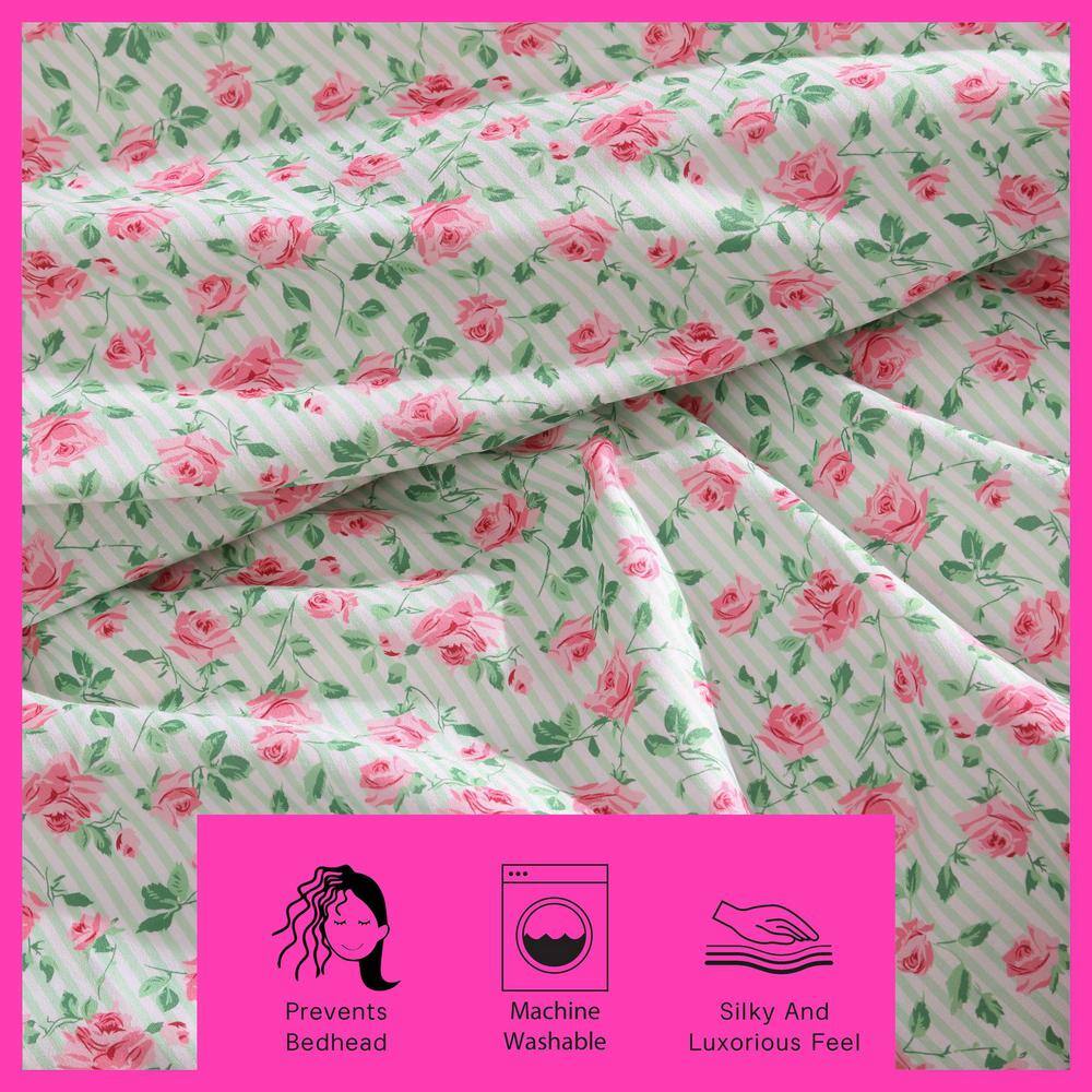 Flower Fun Pink and Green Microfiber Twin Sheet Set