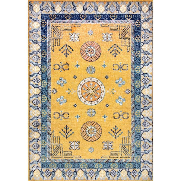 nuLOOM Drexla Vintage Border Motif Yellow 5 ft. x 8 ft. Area Rug