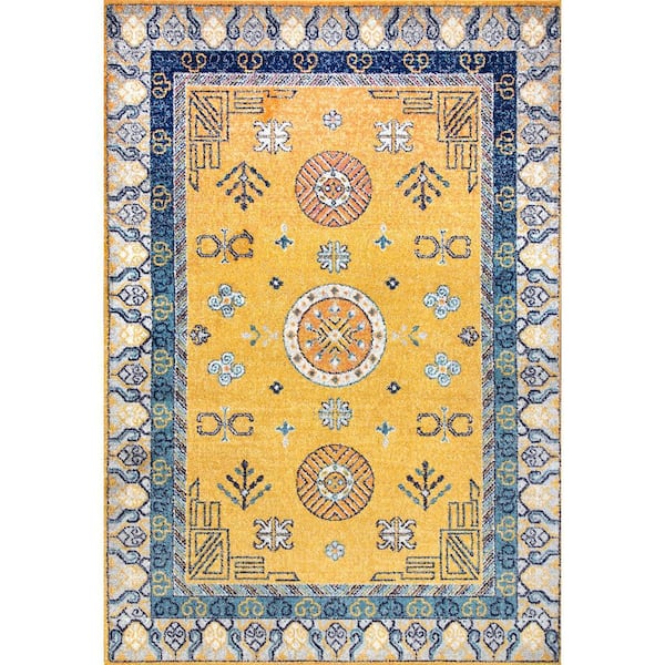 nuLOOM Drexla Vintage Border Motif Yellow 8 ft. x 10 ft. Area Rug