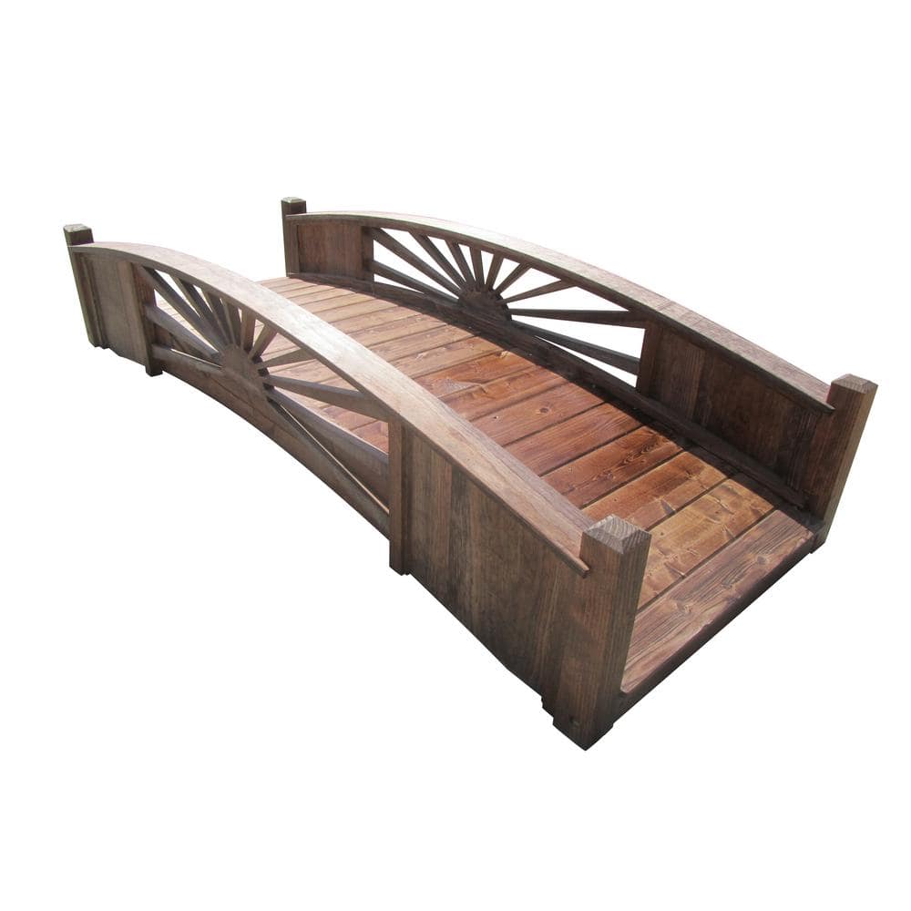 Sunburst 8 ft Wooden Garden Bridge in Natural Finish