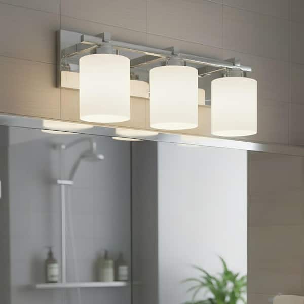 22 in. 3-Light Chrome Bathroom Vanity Light with Milk White Glass Shades for Mirror