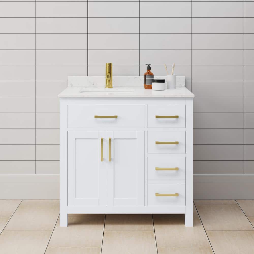Beckett 36" White Freestanding Single Bathroom Vanity with Carrara Cultured Marble Top