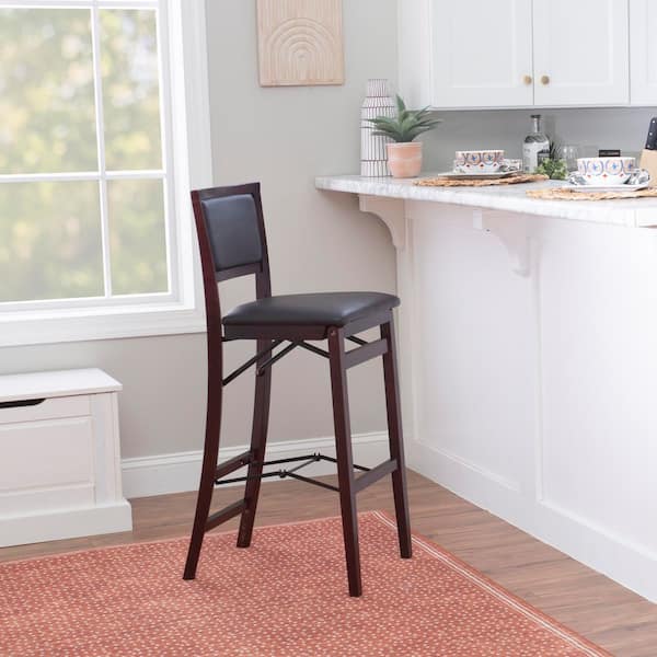 Keira Merlot Folding Barstool with Padded Seat and Back