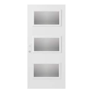 32 in. x 80 in. Dorothy Screen 3 Lite Painted White Right-Hand Inswing Steel Prehung Front Door