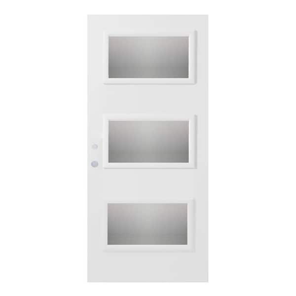 Stanley Doors 32 in. x 80 in. Dorothy Screen 3 Lite Painted White Right-Hand Inswing Steel Prehung Front Door