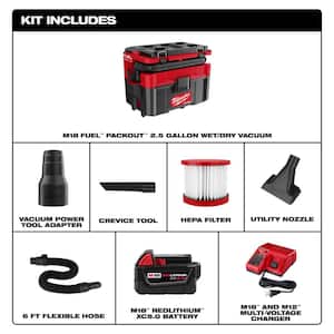 M18 FUEL PACKOUT 18-Volt Lithium-Ion Cordless 2.5 Gal. Wet/Dry Vacuum with 5.0 Ah Battery and Charger