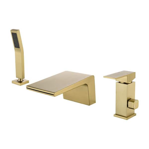 cobbe Single-Handle Tub-Mount Tub Faucet with Hand Shower in Brushed Gold