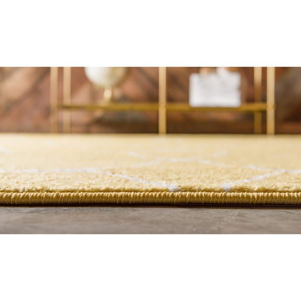 Yellow Geometric Trellis Easy Care Indoor Rug