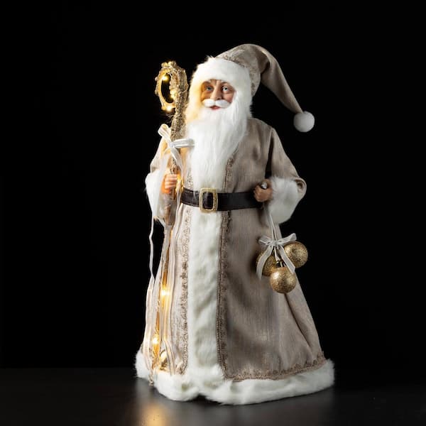 SULLIVANS 20 in. Christmas Gold Santa with Lighted Staff PN4164