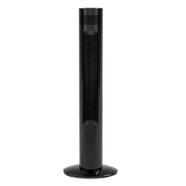 36 in. 3-Fan Speeds Tower Fan in Black Finish with Remote Control Standing Bladeless Timer Oscillating Quiet 3-Modes Fan