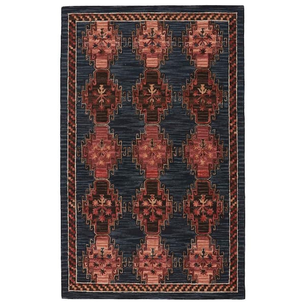 Kyoto Dark Blue/Pink 5 ft. x 8 ft. Tribal Area Rug