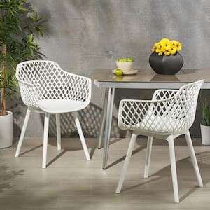 Poppy White Patterned Resin Outdoor Patio Dining Chair (2-Pack)