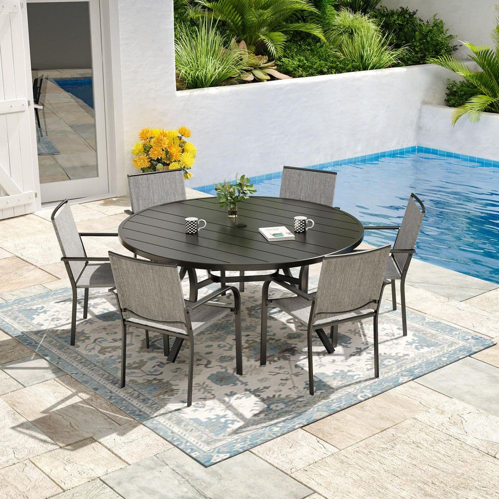 "7-Piece 54"" Metal Round Outdoor Dining Set with Stackable Chairs" price history on PriceWatchPro