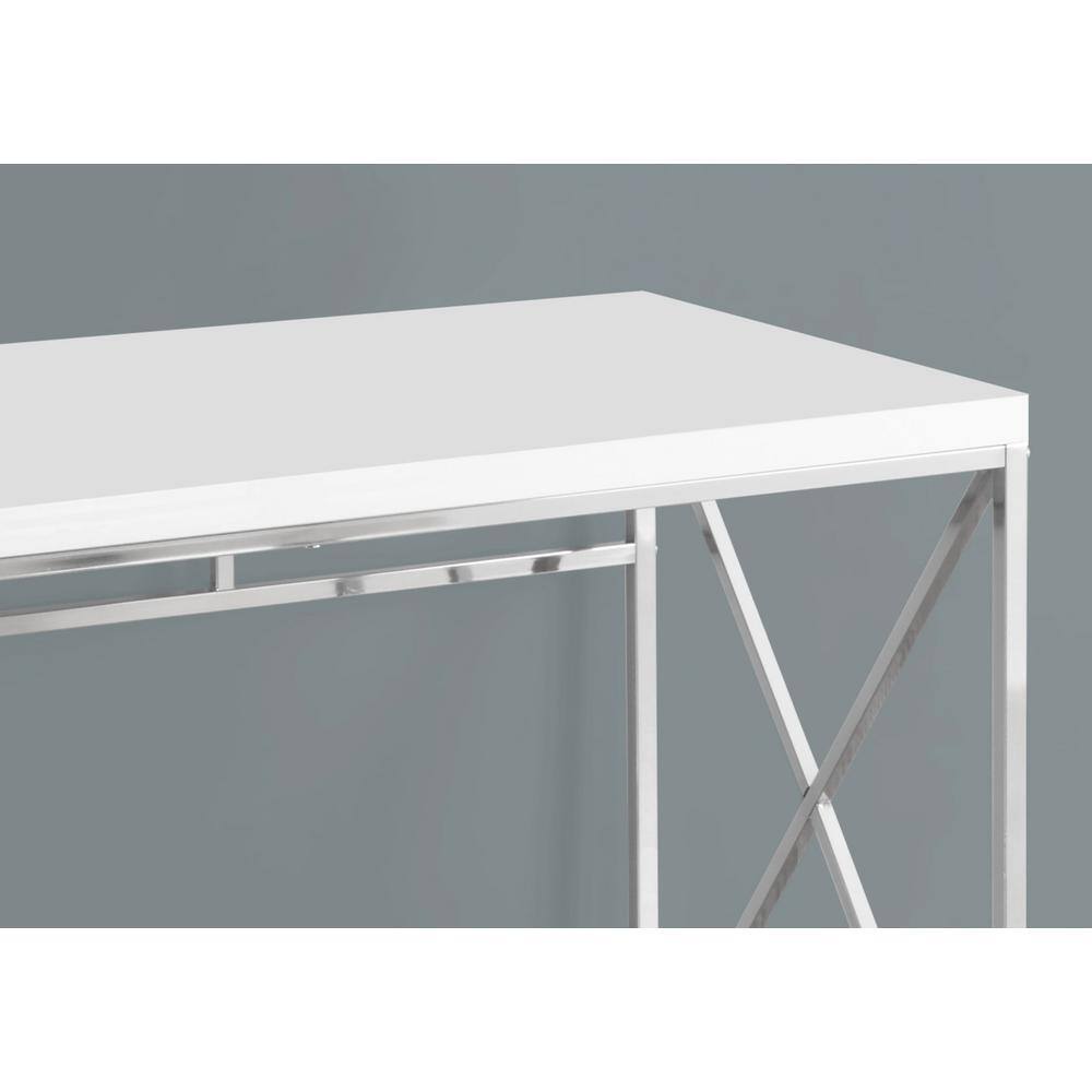Compact Glossy White Corner Desk with Chrome X-Design Base and Drawer