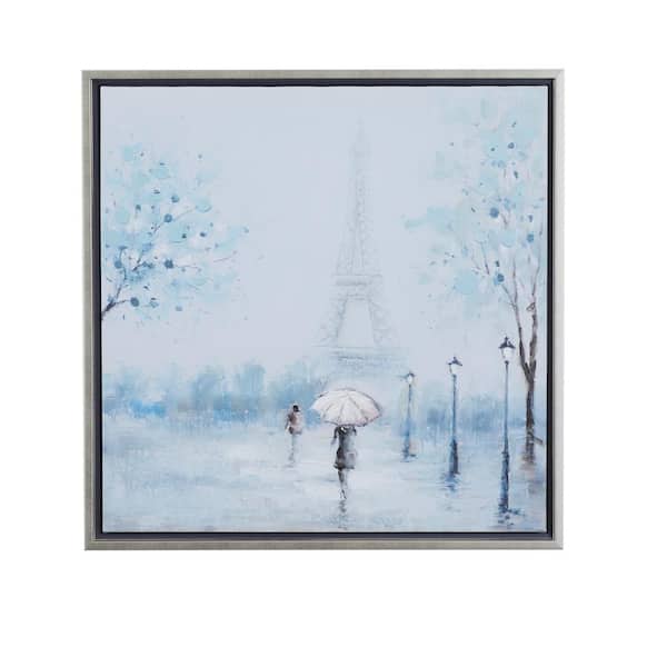 Litton Lane 1- Panel Eiffel Tower Framed Wall Art with Silver Frame 24 in. x 24 in.