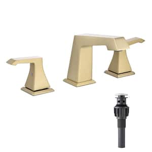 8 in. Widespread Double Handle Bathroom Faucet with Drain Assembly Kit 3 Holes Brass Sink Vanity Taps in Brushed Gold