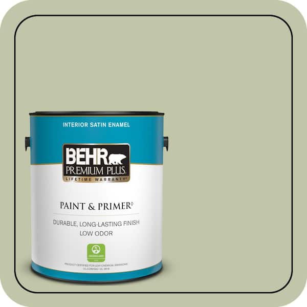 BEHR PREMIUM PLUS 1 gal. #PPU10-08 Minted Lemon Satin Enamel Low Odor Interior Paint & Primer