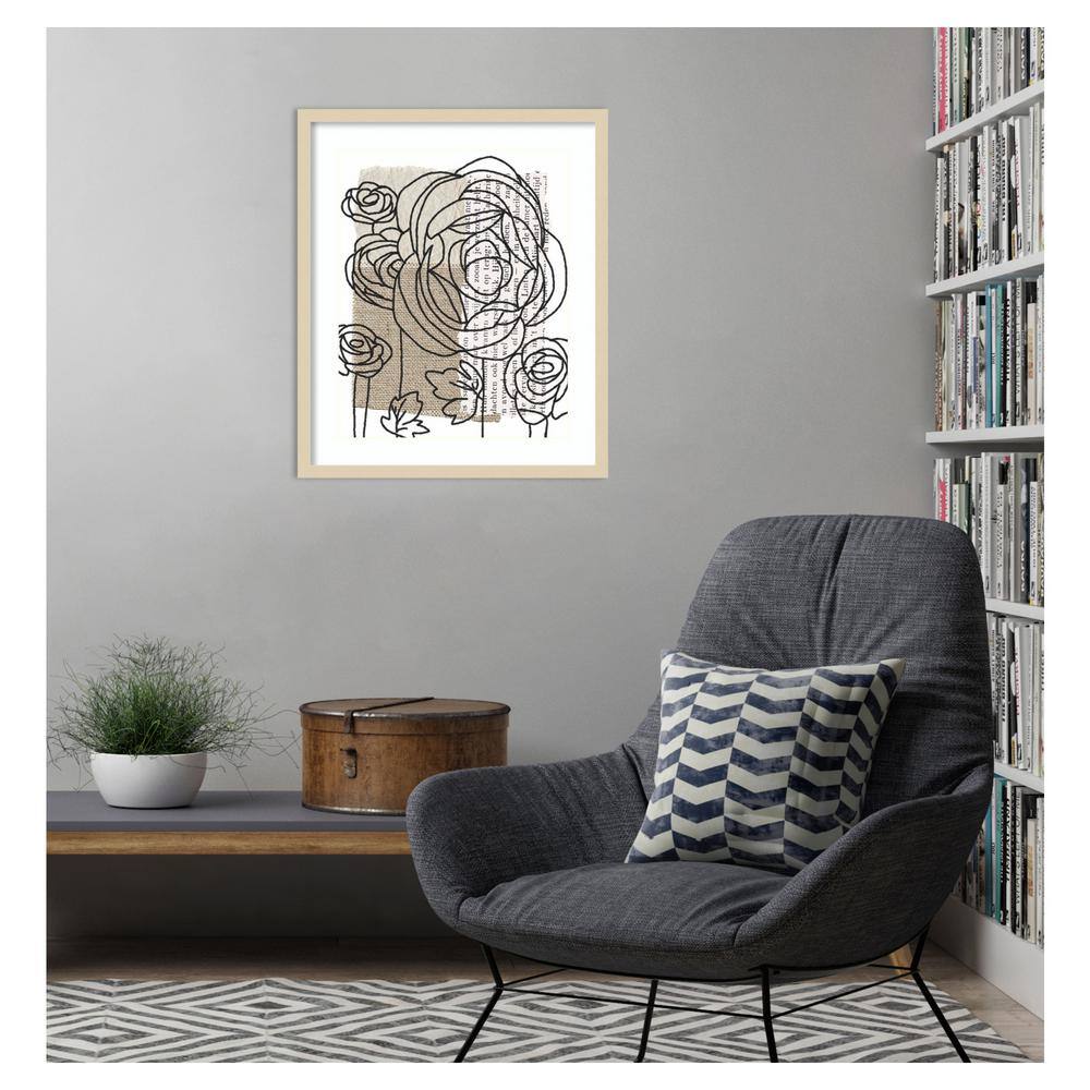 Svelte Natural Framed Abstract Floral Line Art Print, 21" x 25"