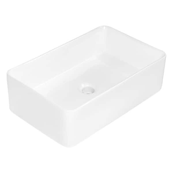 EPOWP White Ceramic Rectangular Vessel Sink