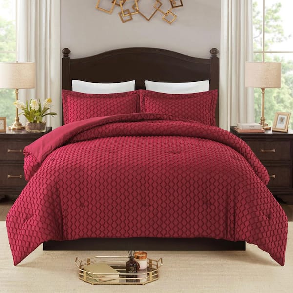 JML 3-Piece Burgundy Quilted Creased Mincofiber Queen Size Comforter Set  WCS03-BGD-Q - The Home Depot