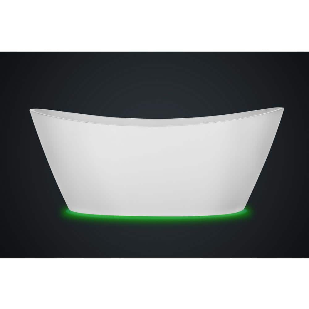 White Acrylic Freestanding Bathtub with LED Lighting