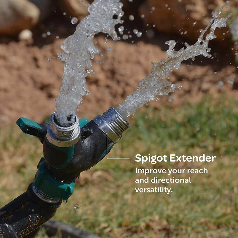 Green Metal Body 2-Way Garden Hose Splitter with Shut Off Valve